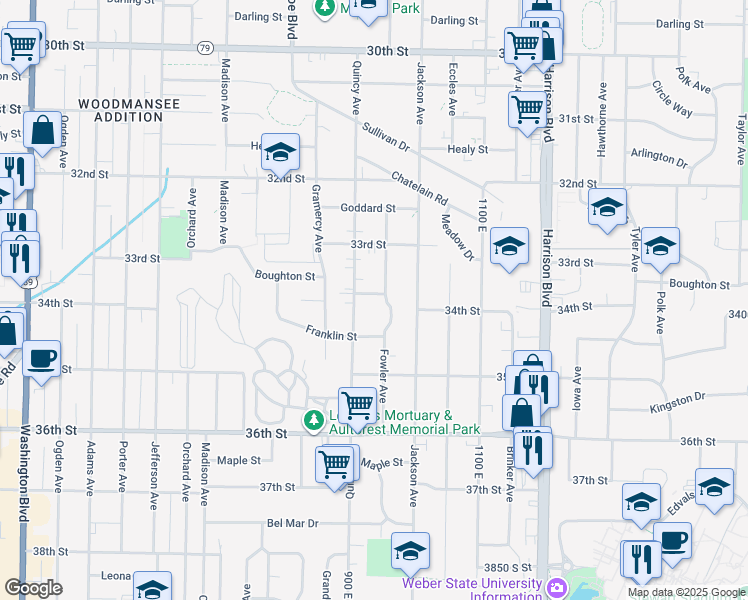 map of restaurants, bars, coffee shops, grocery stores, and more near 935 Boughton Street in Ogden