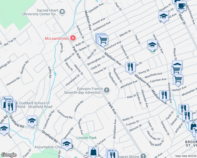 map of restaurants, bars, coffee shops, grocery stores, and more near 3358 Park Avenue in Fairfield