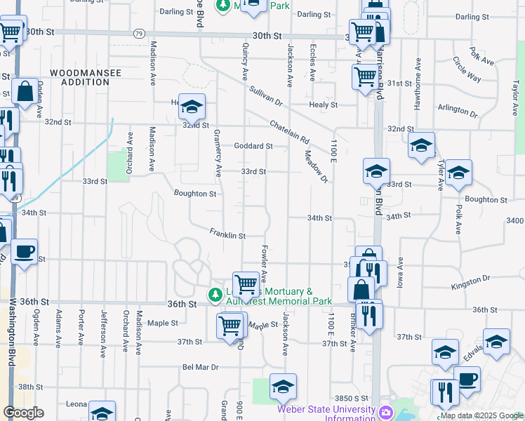 map of restaurants, bars, coffee shops, grocery stores, and more near 3371 Fowler Avenue in Ogden