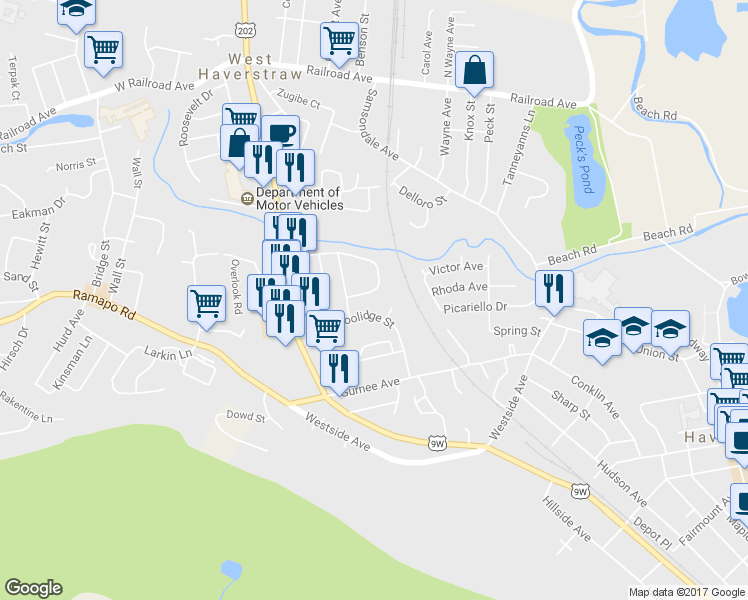map of restaurants, bars, coffee shops, grocery stores, and more near 152 Halgren Crescent in Haverstraw