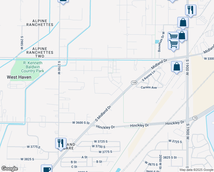 map of restaurants, bars, coffee shops, grocery stores, and more near 2403 West 3300 South in West Haven