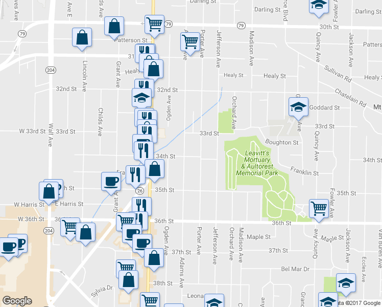 map of restaurants, bars, coffee shops, grocery stores, and more near 516 34th Street in Ogden