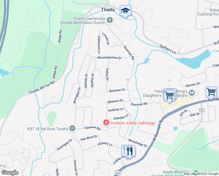 map of restaurants, bars, coffee shops, grocery stores, and more near 12 Brisman Drive in Thiells