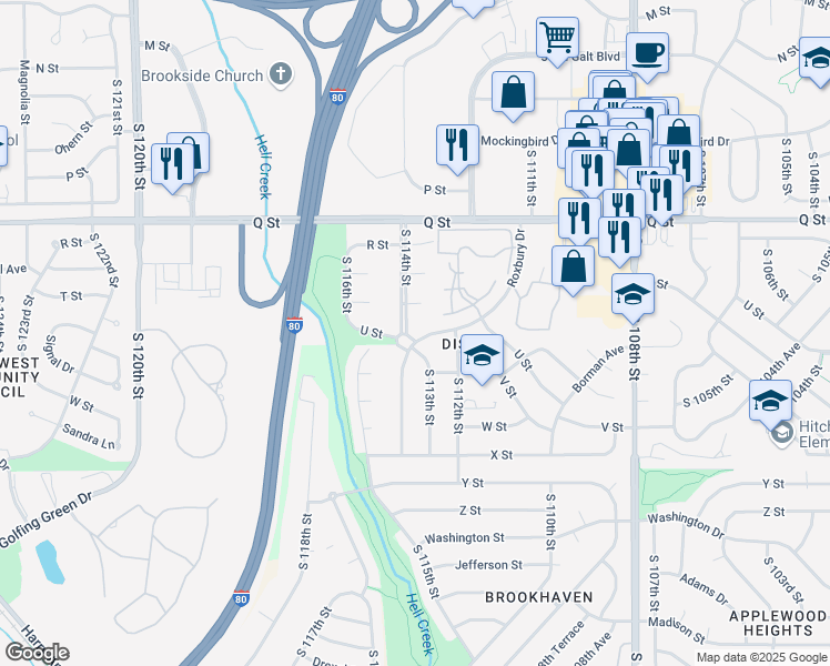 map of restaurants, bars, coffee shops, grocery stores, and more near 5529 South 114th Street in Omaha