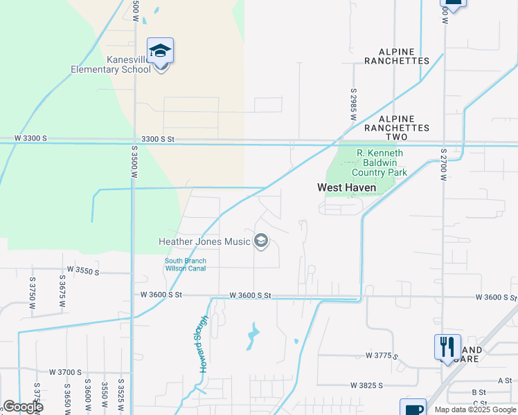 map of restaurants, bars, coffee shops, grocery stores, and more near 3165 West 3475 South Street in West Haven