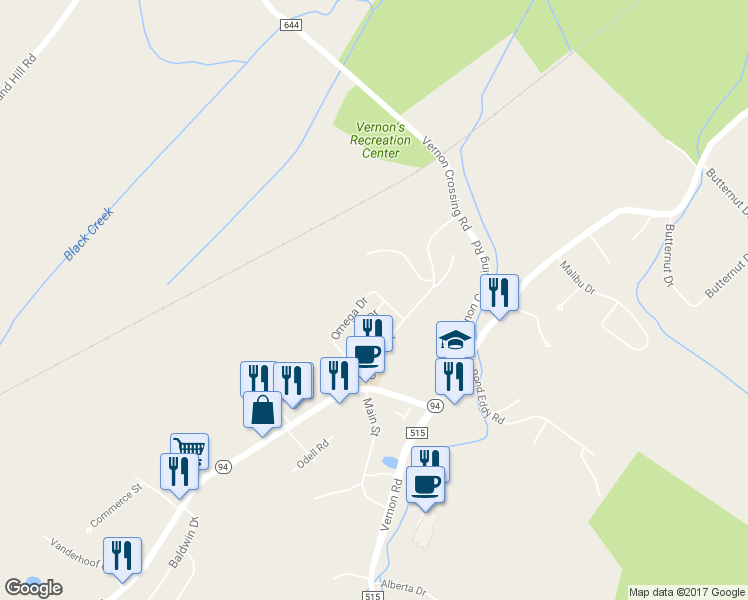 map of restaurants, bars, coffee shops, grocery stores, and more near 11 Theta Drive in Sussex County