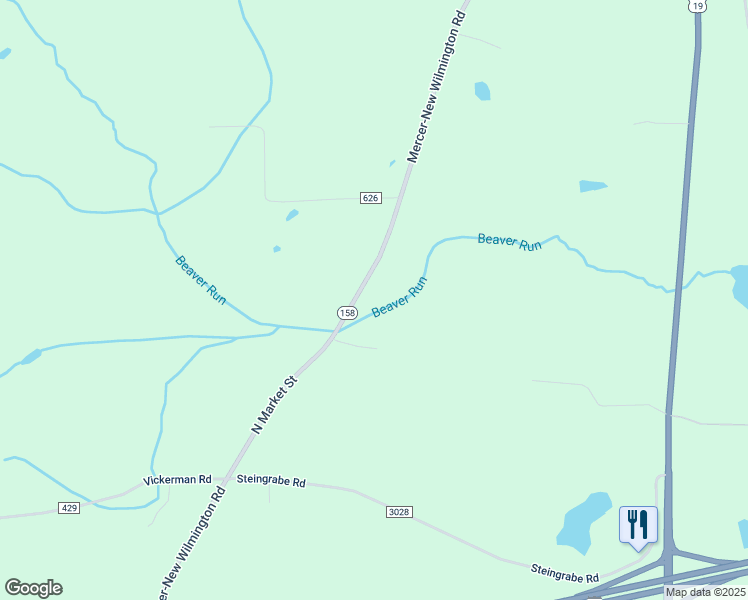 map of restaurants, bars, coffee shops, grocery stores, and more near 701 Mercer-New Wilmington Road in Mercer
