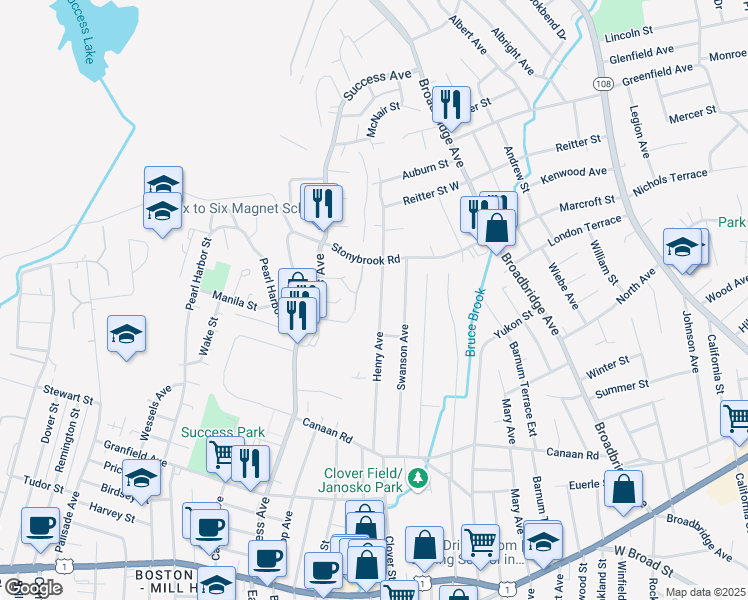 map of restaurants, bars, coffee shops, grocery stores, and more near 365 Henry Avenue Extension in Stratford