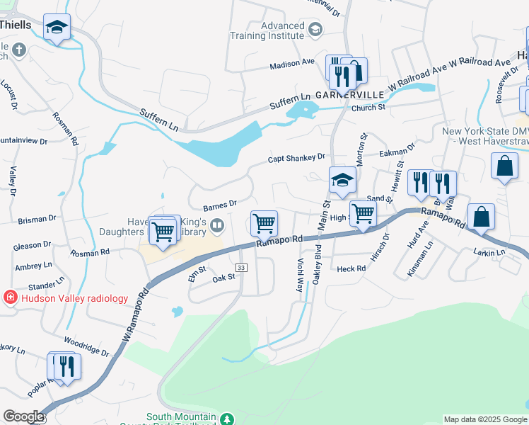 map of restaurants, bars, coffee shops, grocery stores, and more near 12 Seminara Circle in West Haverstraw