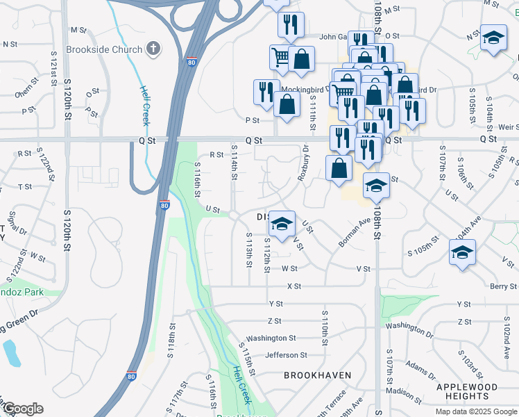 map of restaurants, bars, coffee shops, grocery stores, and more near 11209 Roxbury Drive in Omaha