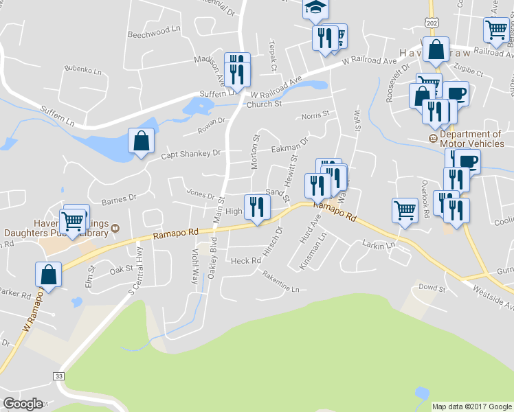 map of restaurants, bars, coffee shops, grocery stores, and more near 30 High Street in West Haverstraw