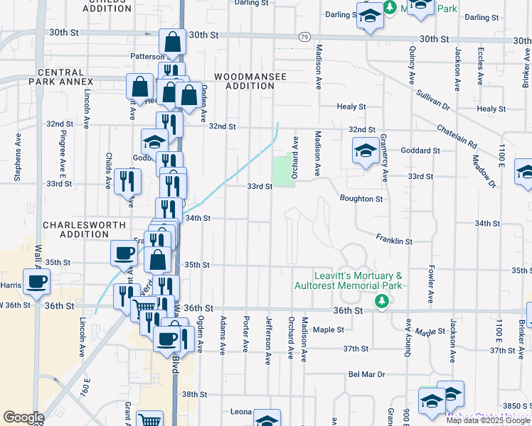 map of restaurants, bars, coffee shops, grocery stores, and more near 3374 Porter Avenue in Ogden