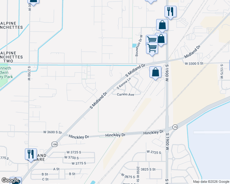 map of restaurants, bars, coffee shops, grocery stores, and more near 3435 South Kenna Lane in West Haven