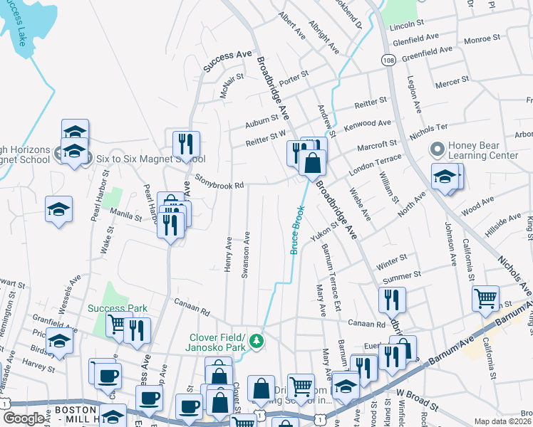 map of restaurants, bars, coffee shops, grocery stores, and more near 370 Wiklund Avenue in Stratford