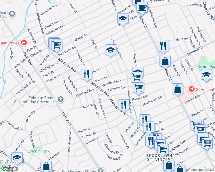 map of restaurants, bars, coffee shops, grocery stores, and more near 764 Fairview Avenue in Bridgeport