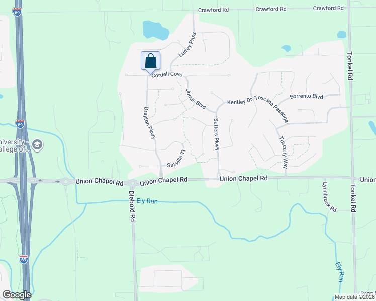 map of restaurants, bars, coffee shops, grocery stores, and more near 12916 Sayville Tr in Fort Wayne
