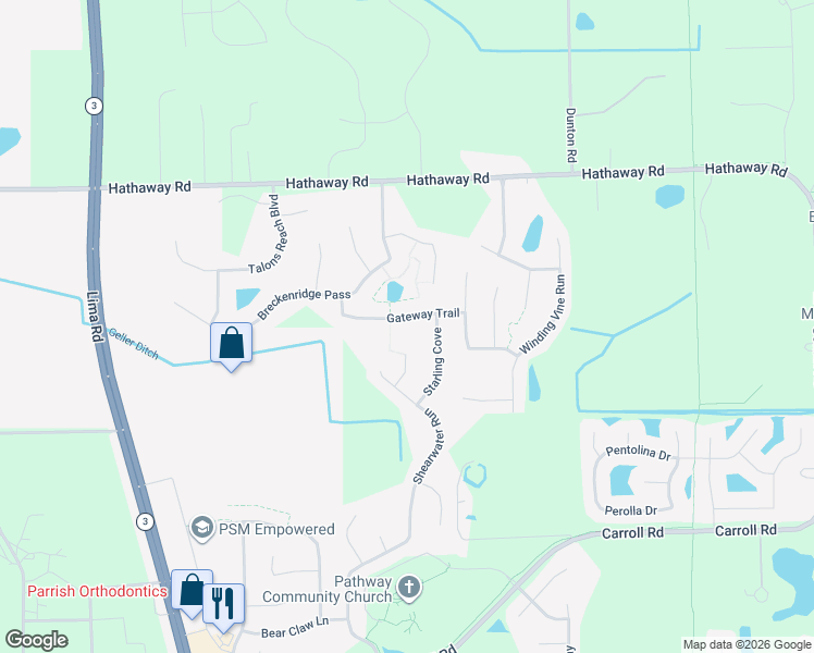 map of restaurants, bars, coffee shops, grocery stores, and more near 13079 Starling Cove in Fort Wayne