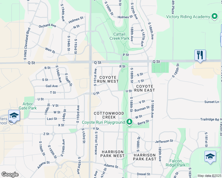 map of restaurants, bars, coffee shops, grocery stores, and more near 5602 South 190th Terrace in Omaha