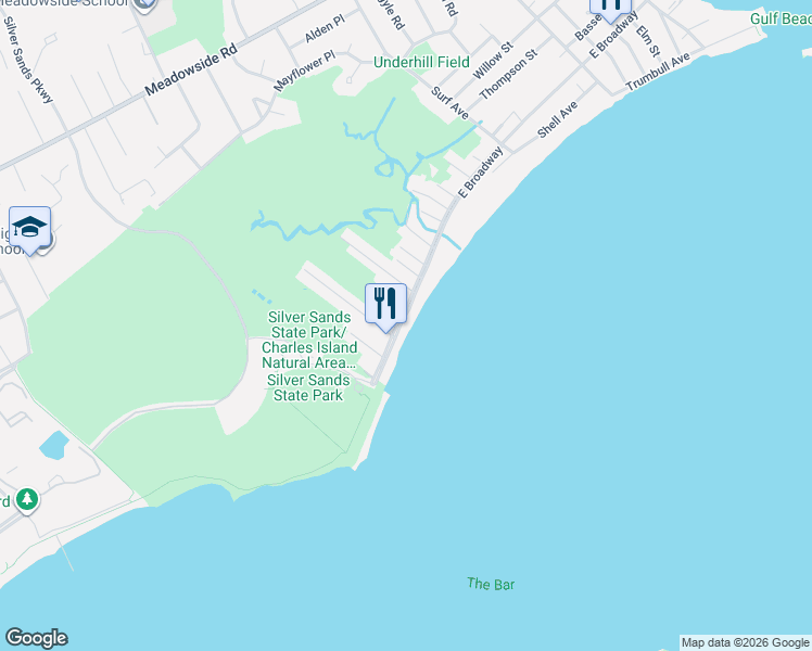 map of restaurants, bars, coffee shops, grocery stores, and more near 743 E Broadway in Milford