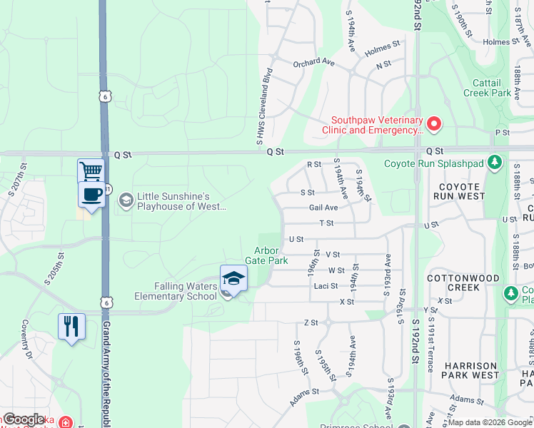 map of restaurants, bars, coffee shops, grocery stores, and more near 5452 South HWS Cleveland Boulevard in Omaha