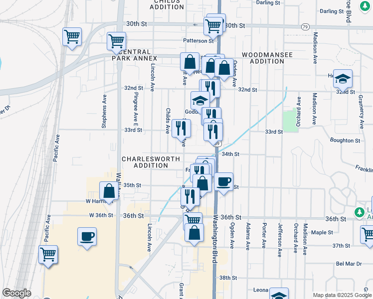 map of restaurants, bars, coffee shops, grocery stores, and more near 3510 South Grant Avenue in Ogden