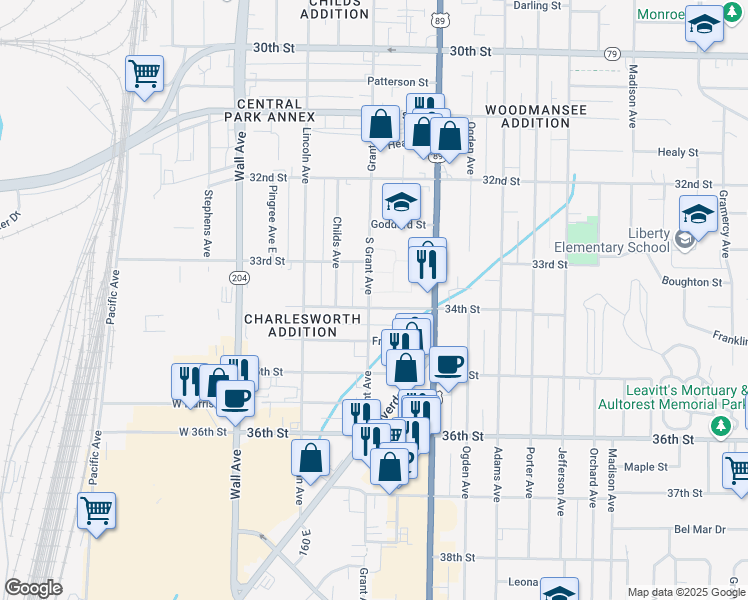 map of restaurants, bars, coffee shops, grocery stores, and more near 3510 South Grant Avenue in Ogden