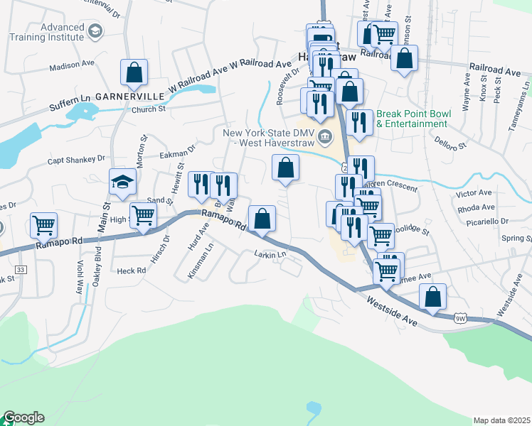 map of restaurants, bars, coffee shops, grocery stores, and more near 13 Hasbrouck Drive in West Haverstraw