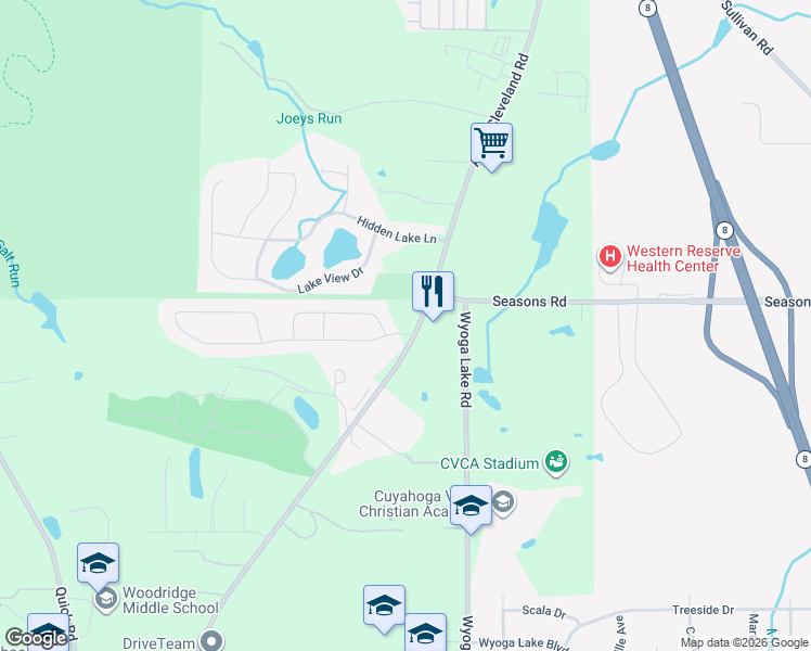 map of restaurants, bars, coffee shops, grocery stores, and more near 4875 State Road in Peninsula