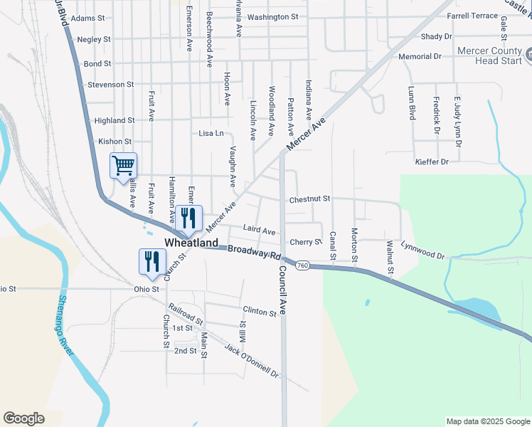 map of restaurants, bars, coffee shops, grocery stores, and more near 22 Adams Avenue in Wheatland