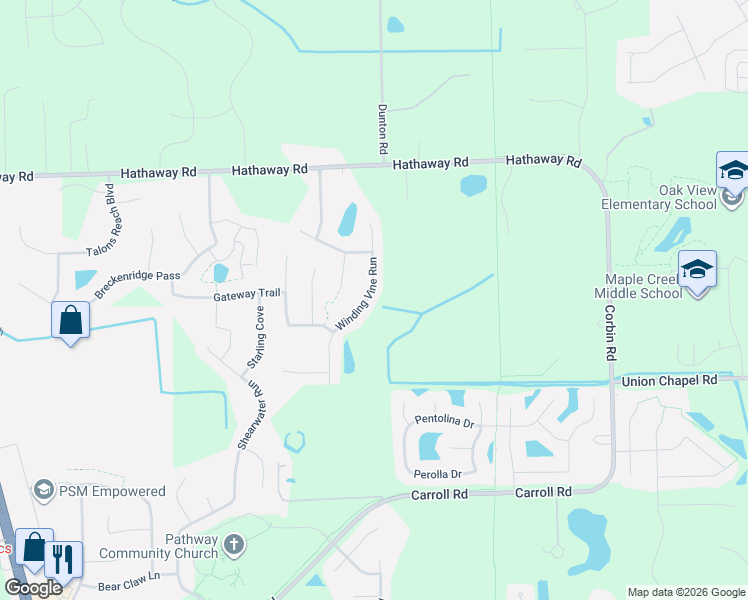 map of restaurants, bars, coffee shops, grocery stores, and more near 13024 Winding Vine Run in Fort Wayne