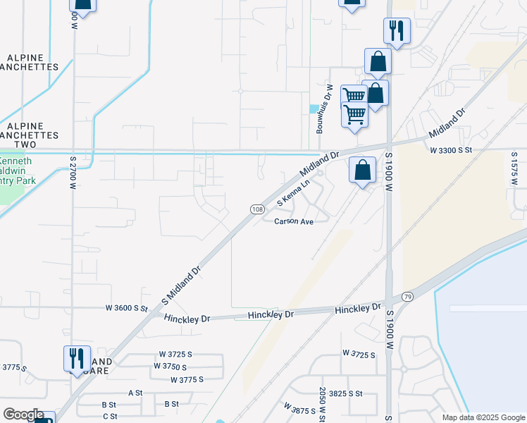 map of restaurants, bars, coffee shops, grocery stores, and more near 3435 South Kenna Lane in West Haven