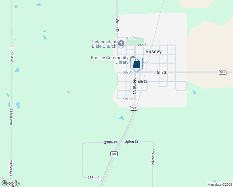 map of restaurants, bars, coffee shops, grocery stores, and more near 101 8th Street in Bussey