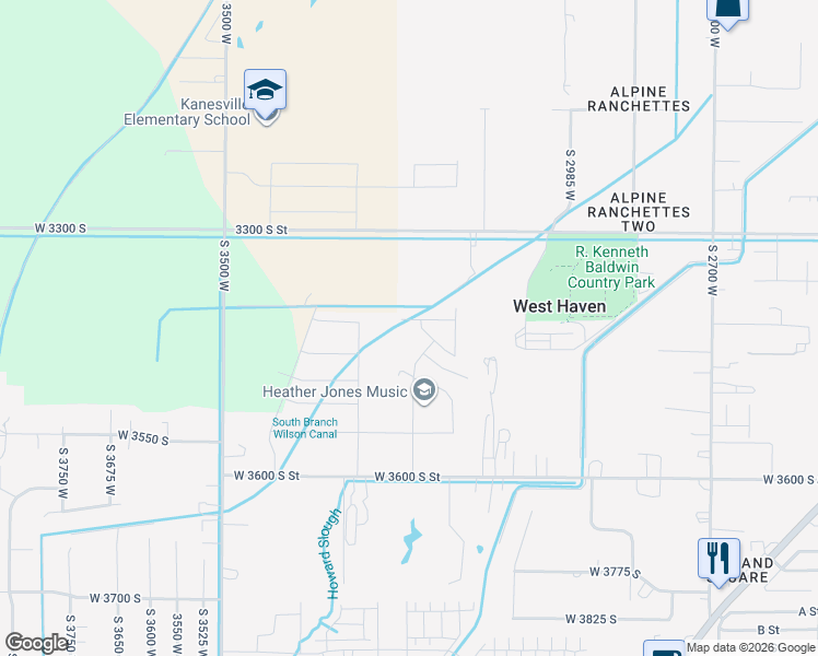 map of restaurants, bars, coffee shops, grocery stores, and more near 3163 West 3450 South Street in West Haven