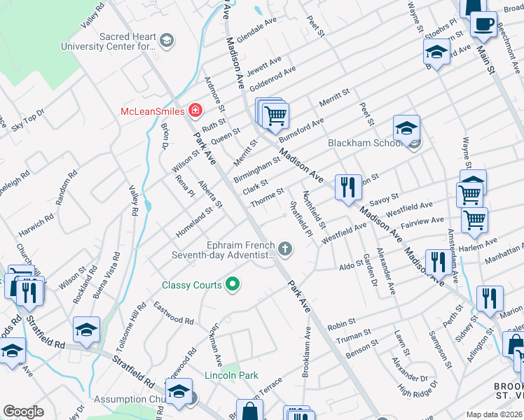 map of restaurants, bars, coffee shops, grocery stores, and more near 3358 Park Avenue in Fairfield