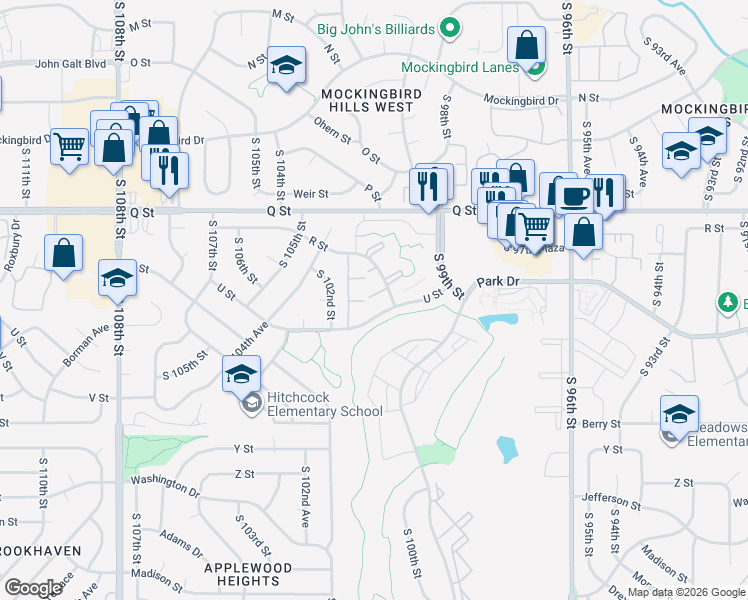 map of restaurants, bars, coffee shops, grocery stores, and more near 10015 T Plaza in Omaha