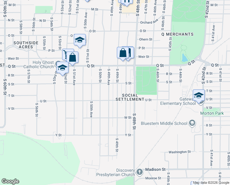 map of restaurants, bars, coffee shops, grocery stores, and more near 5452 South 49th Street in Omaha