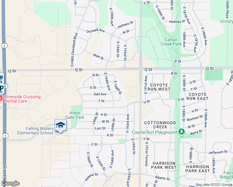 map of restaurants, bars, coffee shops, grocery stores, and more near 5463 South 194th Avenue in Omaha