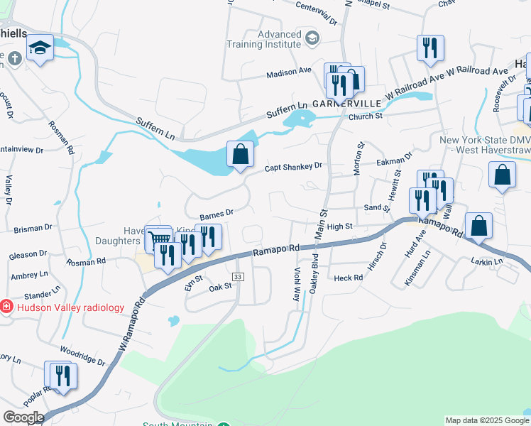 map of restaurants, bars, coffee shops, grocery stores, and more near 12 Seminara Circle in West Haverstraw