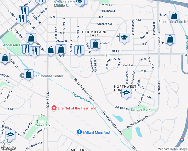 map of restaurants, bars, coffee shops, grocery stores, and more near 12755 Deauville Dr in Omaha