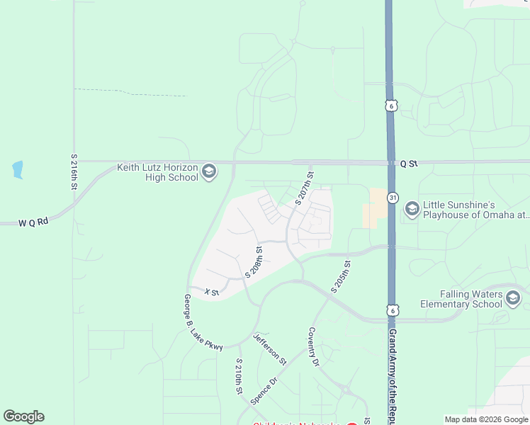 map of restaurants, bars, coffee shops, grocery stores, and more near 5543 South 208th Circle in Omaha