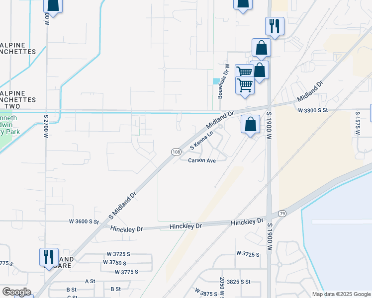 map of restaurants, bars, coffee shops, grocery stores, and more near 3417 South Kenna Lane in West Haven