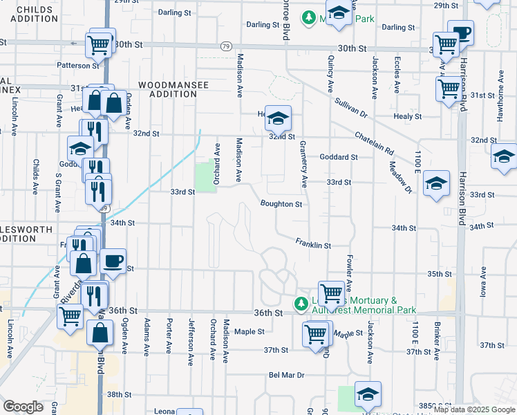 map of restaurants, bars, coffee shops, grocery stores, and more near 765 Boughton Street in Ogden