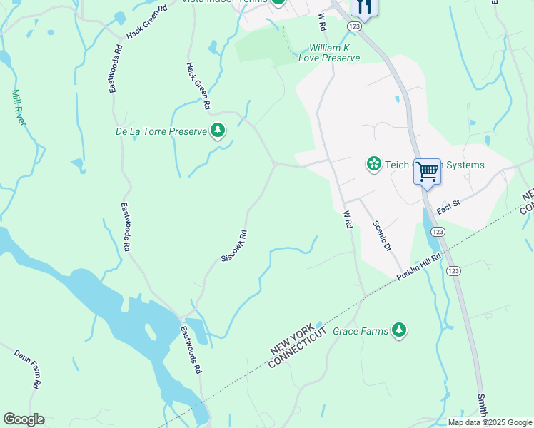 map of restaurants, bars, coffee shops, grocery stores, and more near 43 Siscowit Road in Pound Ridge