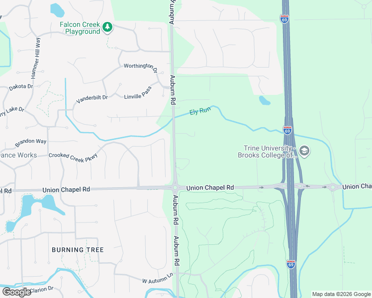 map of restaurants, bars, coffee shops, grocery stores, and more near 12826 Auburn Road in Fort Wayne