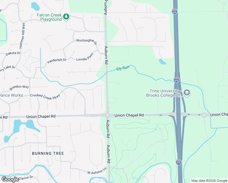 map of restaurants, bars, coffee shops, grocery stores, and more near 12826 Auburn Road in Fort Wayne