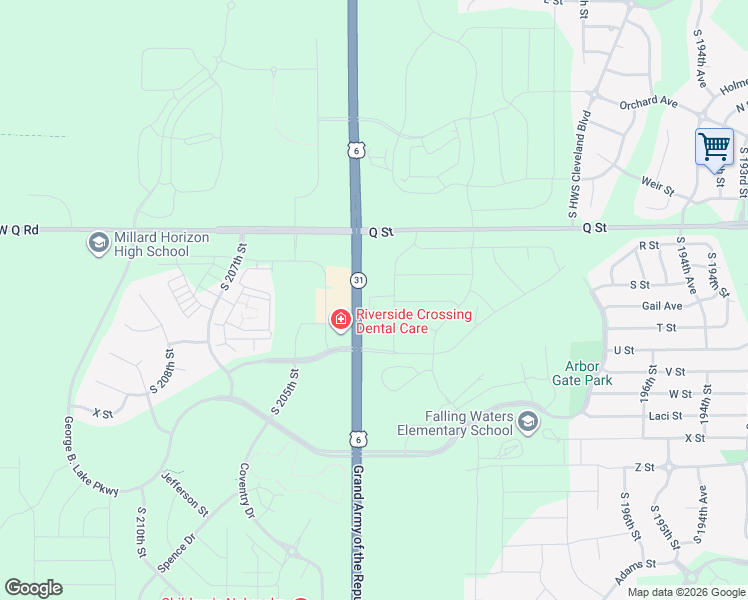 map of restaurants, bars, coffee shops, grocery stores, and more near 5415 South 204th Street in Douglas County