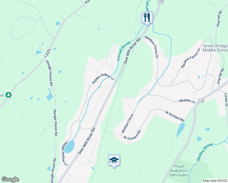 map of restaurants, bars, coffee shops, grocery stores, and more near 550 Saw Mill River Road in Millwood
