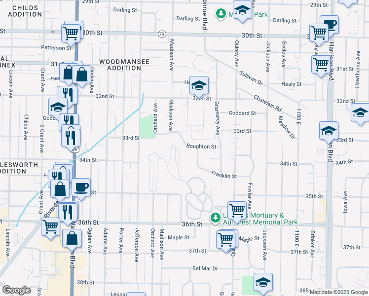 map of restaurants, bars, coffee shops, grocery stores, and more near 765 Boughton Street in Ogden