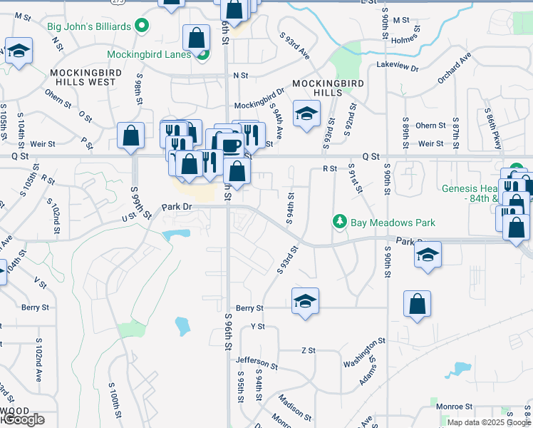 map of restaurants, bars, coffee shops, grocery stores, and more near 5605 South 95th Court in Omaha