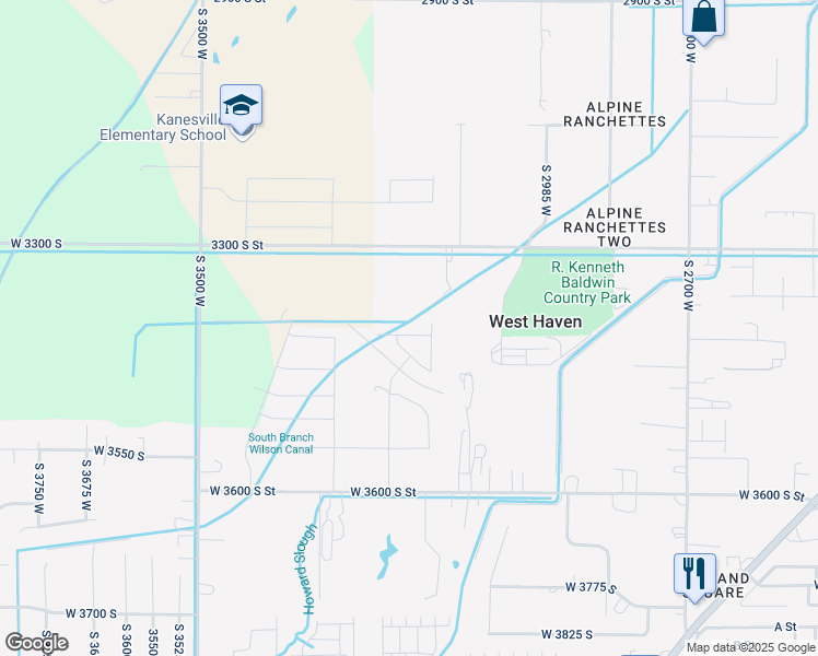 map of restaurants, bars, coffee shops, grocery stores, and more near 3132 West 3450 South Street in West Haven